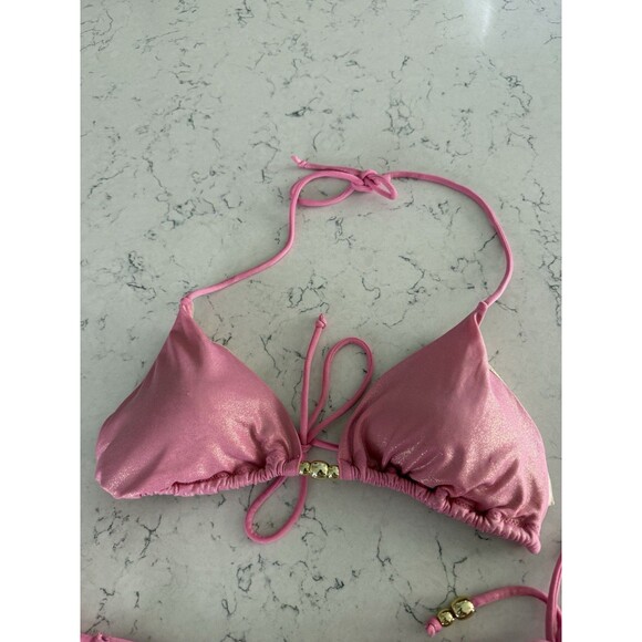 Victoria Secret Vintage Y2K Pink Shimmer 2 Piece Bikini With Silver Beading - Picture 14 of 14